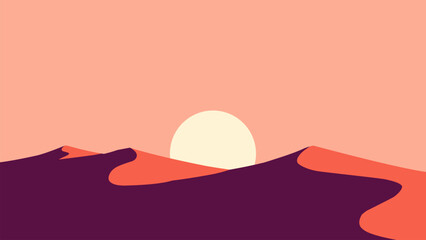 Desert landscape illustration with sand dunes on sunny day