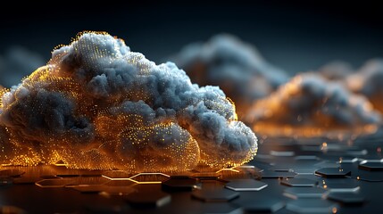 computing infrastructure with glowing data particles and layered hexagonal patterns, designed in a clean vector format to represent secure and scalable digital storage solutions. 