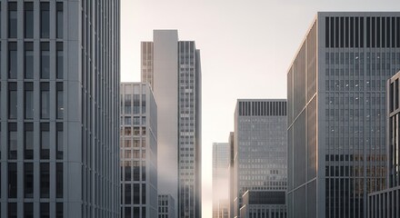 Obraz premium Low angle view of several tall buildings in a city setting.