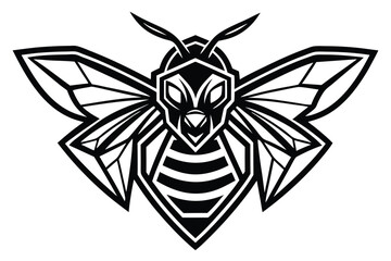 Fototapeta premium Isolated bold black honeybee shows geometric design elements with intricate stripes and wings