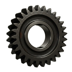 精密な金属歯車、黒背景で際立つ質感、力強い工業デザイン