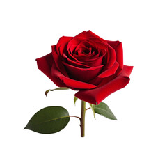 Single Red Rose with Green Leaves on a transparent background