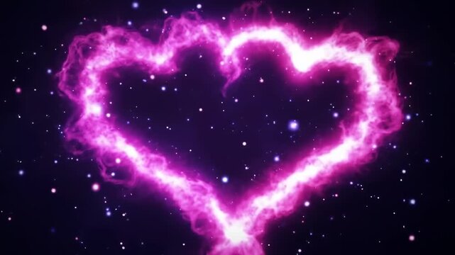 Pink glowing heart shape against starry background digital art
