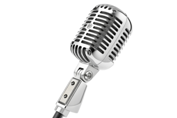Classic retro silver microphone isolated on transparent background