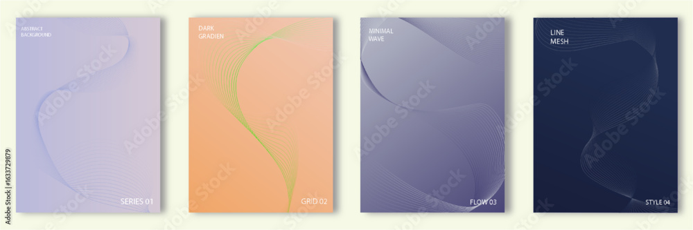 Poster abstract line wave gradient poster background vector set. minimalist cover template with vibrant per