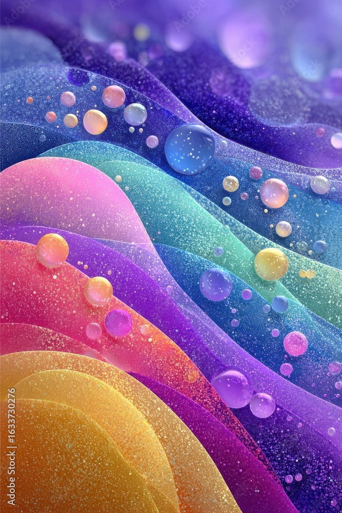 Poster colorful abstract gradient with floating orbs and light textures