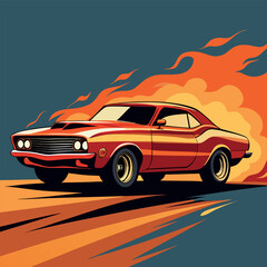 Obraz premium Classic Muscle Car Burning Rubber 