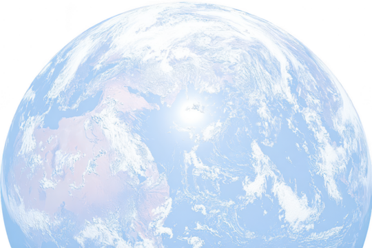 A beautiful blue and white earth seen from space, isolated on transparent background