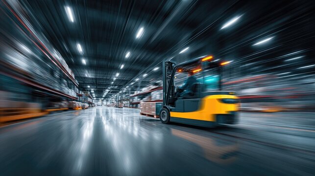 Warehouse forklift in motion