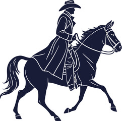 Silhouette of a cowboy riding a horse at night, subtly adorned with colorful speckles