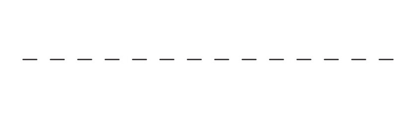 Sleek horizontal black dashed line on white background. Separating content with clean visual rhythm. For editorial layouts, document organization, minimalist design elements. 