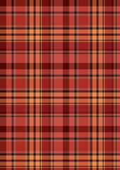 Seamless red plaid pattern with checkered stripes and a red, yellow, and white tartan design