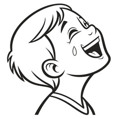 A boy is crying tears of joy while laughing isolated on white background
