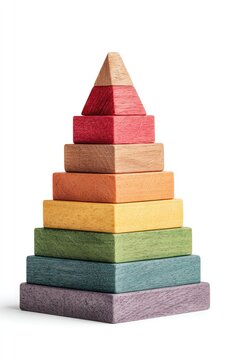 Colorful wooden stacking pyramid toy