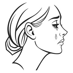 A woman with tears streaming down her face isolated on white background