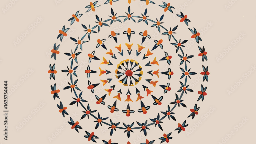 Aufkleber circular pattern with floral elements and geometric shapes in concentric arrangements design art