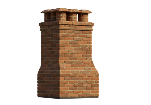 レンガ造りの美しい煙突、夕焼けのような暖色系のレンガが印象的、立体的な質感、シンプルで洗練されたデザイン