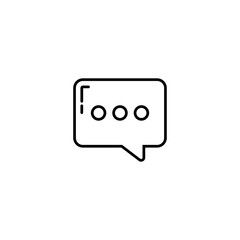 Outline chat bubble icon with typing dots for communication concept.