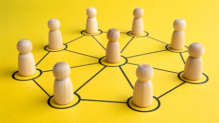 Obraz premium Unified Connections – Teamwork, Collaboration, and Social Networks, Business, Conceptual, Strategy, Abstract, Wooden Figurine Network