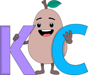 Cartoon Kiwi Character Holding Vitamin K and C Letters