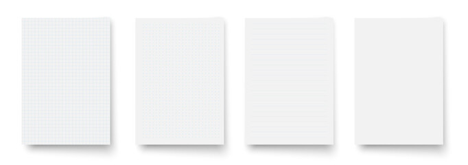 Vector set of blank squared lined and dotted paper sheets isolated on white background perfect for school notes office documents planners and sketching templates. © elena_garder