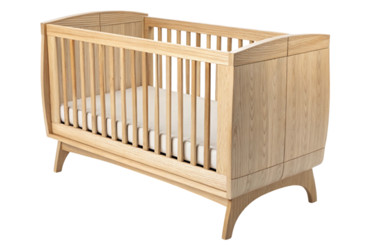 Classic wooden baby crib isolated on transparent background
