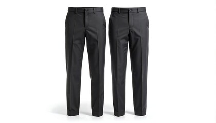 A pair of classic black formal suit trousers for men, isolated on a clean white background