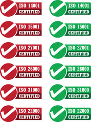 Collection of ISO Certification Stamps from Global Standards Organization Red and Green Color