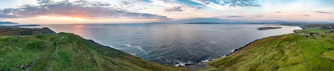 Aerial view of Dunmore Head by Portnoo in County Donegal, Ireland.