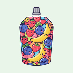 Obraz premium Colorful kawaii fruit pattern smoothie pouch