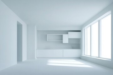 Empty, light-filled modern kitchen