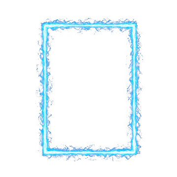 Blue electric plasma rectangle frame isolated on transparent background