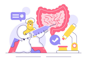 Stomach Health Gastroenterology Vector Illustration Featuring Abdominal Pain and Medical Research for Healthcare in a Flat Style Cartoon Background