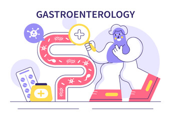 Stomach Health Gastroenterology Vector Illustration Featuring Abdominal Pain and Medical Research for Healthcare in a Flat Style Cartoon Background