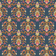 Fototapeta premium Midnight Floral Damask Orange Bloom
