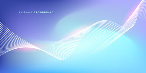 Abstract blue gradient background with shining lines waves. Minimalist background for banner, poster, cover, brochure, flyer, website