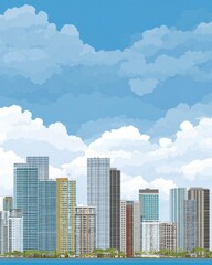 Fototapeta premium City skyline under a partly cloudy sky