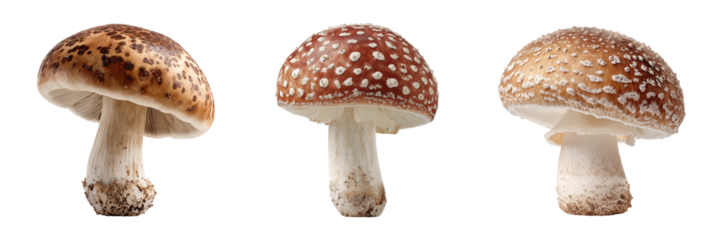 Set of Brown and White Mushroom isolated on a transparent background