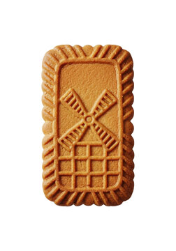 Naklejki A single classic Belgian Speculoos cookie, rich golden-brown with embossed pattern, on a seamless transparent background with even diffused light, high-quality product concept