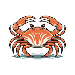 Cartoon crab with raised claws and smiling expression in beach marine mascot style vector illustration design.