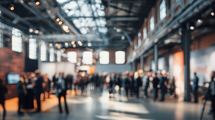 A bustling venue filled with professionals networking and engaging in dynamic conversations during an event.