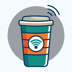 Coffee Cup with WiFi Signal Icon Illustration
