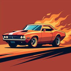 Classic Muscle Car Burning Rubber	
