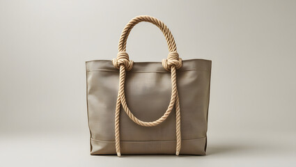 Clean front-facing mockup of a minimalist tote bag featuring short rope handles, ideal for branding, eco-friendly product design, fashion accessories display,