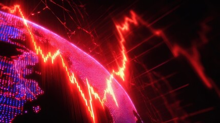 Global Inflation Forecast Concept. Abstract digital representation of a face combined with a globe and dynamic red graph lines, symbolizing technology and data analytics.