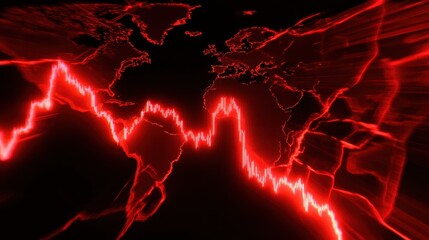 Global Inflation Forecast Concept. Abstract representation of a global stock market trend with a red color scheme highlighting declines and fluctuations in data.