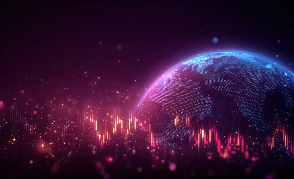 Global data visualization, Earth with stock charts