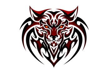 赤と白の狼の紋章イラスト　鮮烈な炎のようなデザイン