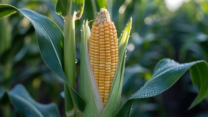 an ear of corn with water droplets on it, corn cub, created with generative ai