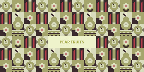 Pear Fruits: A Retro-Styled Decorative Composition